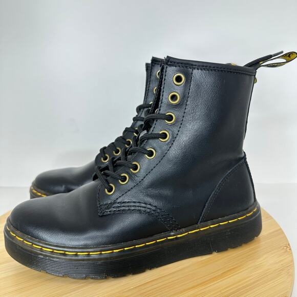 Dr. Martens Zavala Lace Up Black Leather Combat Boots Womens 6 Mens 5 - Picture 3 of 6